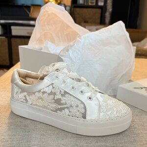 Betsey Johnson White Lace Embellished Sneakers